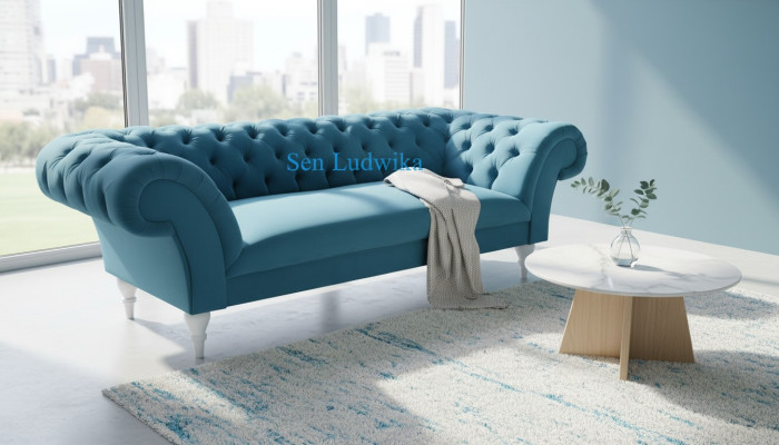 Textile 3 Seater Blue Fabric Design Couch Upholstered Sofas Modern Sofa Chesterfield