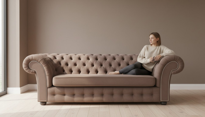 3-seater sofa fabric design couch upholstered sofas textile modern chesterfield beige