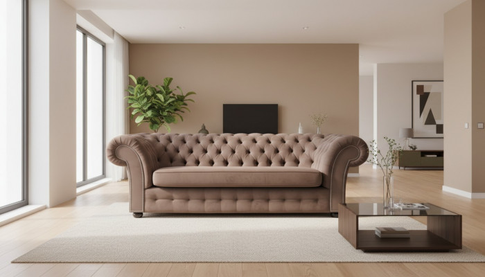 3-seater sofa fabric design couch upholstered sofas textile modern chesterfield beige