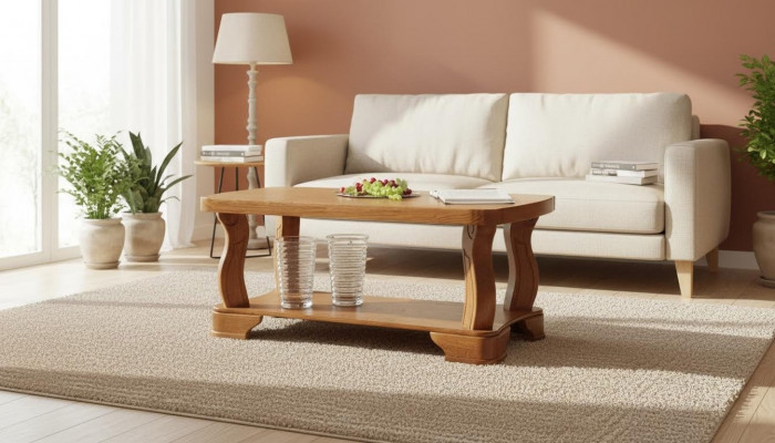 Handcrafted real wood sofa side tables classic living room table