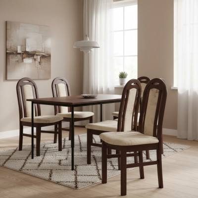 Set of 4x Armchairs Chair Designer Wood Textile Upholstered Chairs Dining Room Fabric
