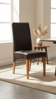 Set of 2 armchair chairs designer wood upholstered dining chairs 100% leather