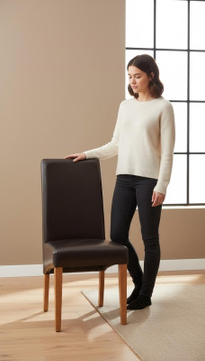 Set of 6x Group Armchair Chair Suite Wood Upholstered Chairs 100% Leather