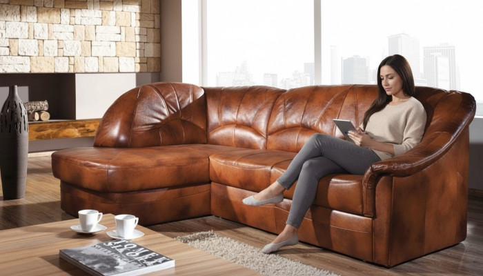 Classic corner sofa 100% leather living landscape upholstered sofa couch seat