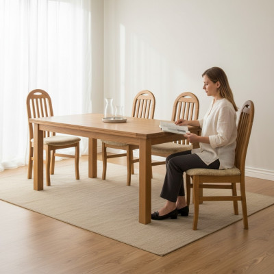 Design chair set: 2x armchairs, solid wood, dining room, new upholstery, fabric for catering