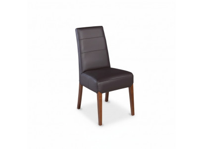 Set of 6 solid wood dining chairs with leather upholstery suitable for restaurant use.