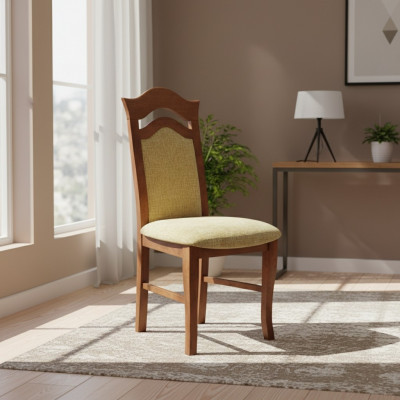 Set of 10 solid wood armchairs dining chairs with fabric upholstery for dining room or restaurant.