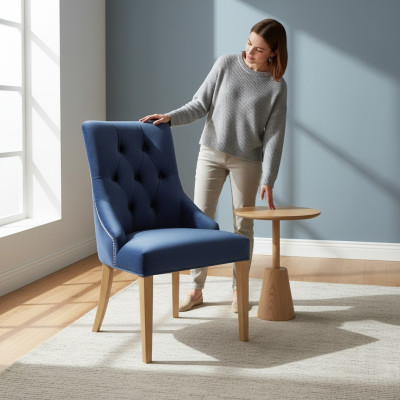 Set of 2 Armchairs Solid Wood Dining Chair Fabric Upholstered Chairs Gastro Dining Room