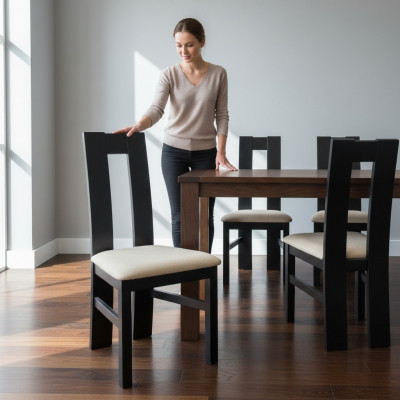 Dining chair set of 10 chairs, armchairs, leather upholstered, solid wood, new, catering.
