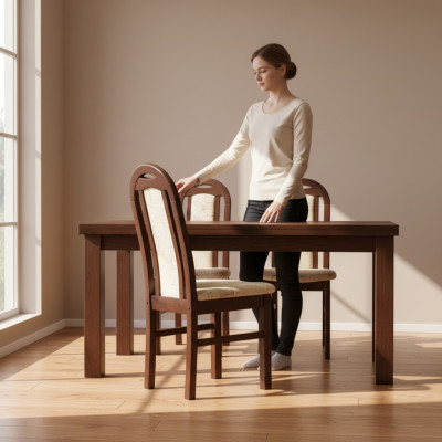 Dining Chair Set of 4 Upholstered Armchairs Solid Wood Fabric Chairs for Dining Room