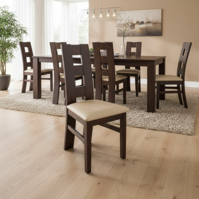 Set of 6x dining room leather dining chairs, armchair, solid wood upholstered chairs