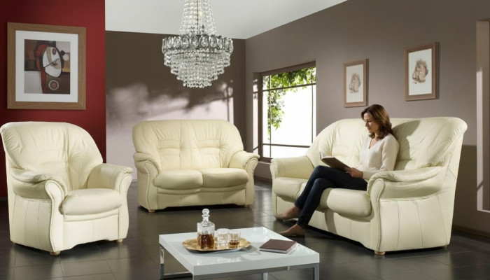 Classic sofa genuine leather living room suite 3+1 seat couch upholstery set