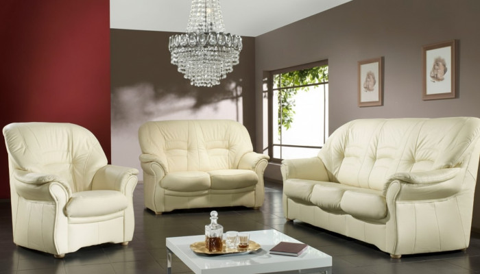 Classic sofa genuine leather living room suite 3+1 seat couch upholstery set