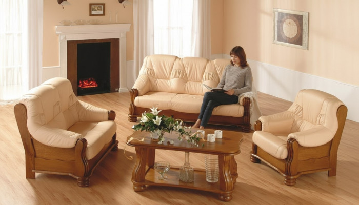 Classic sofa set wood leather 3+2+1 complete set seat cushion sofa set
