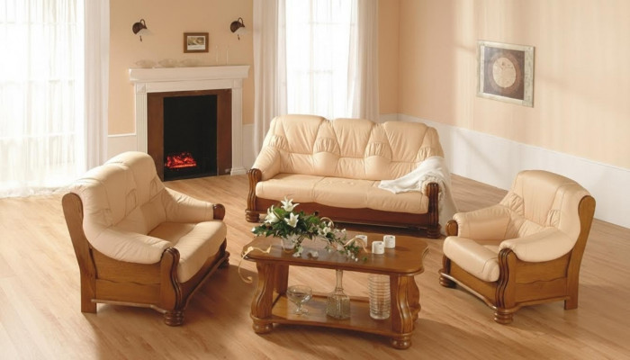 Classic sofa set wood leather 3+2+1 complete set seat cushion sofa set