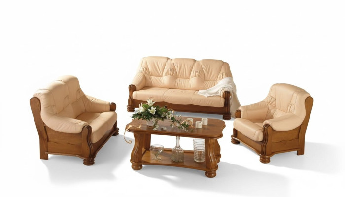 Classic Sofa Set Wood 3+1 Complete Set Seat Cushion Sofa Set