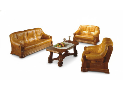 Sofa set wood leather 3+2+1 complete set classic seating upholstery sofa set