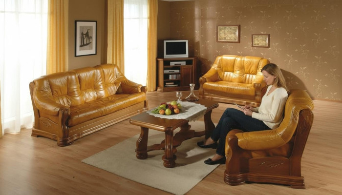 Living room leather wood furniture set 3+2+1 sofa couch upholstery seat