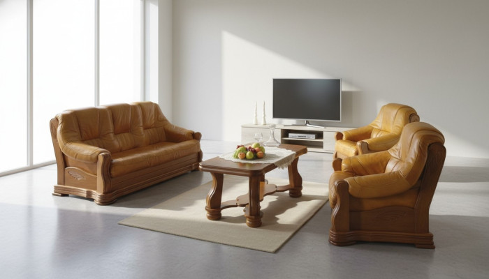 Living room leather wood furniture set 3+2+1 sofa couch upholstery seat