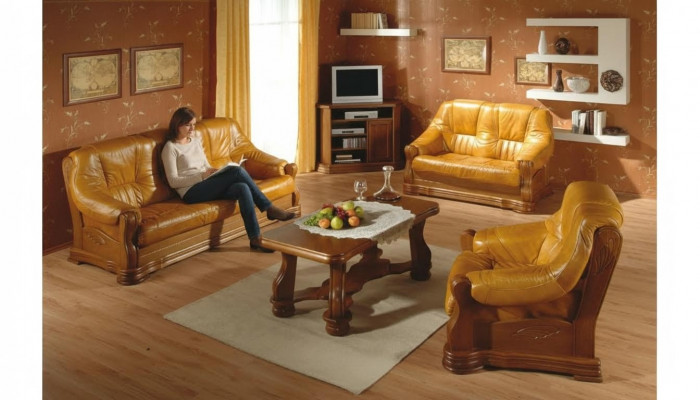 Classic Sofa Set Wood 3+2 Complete Set Seat Upholstery Sofa Set