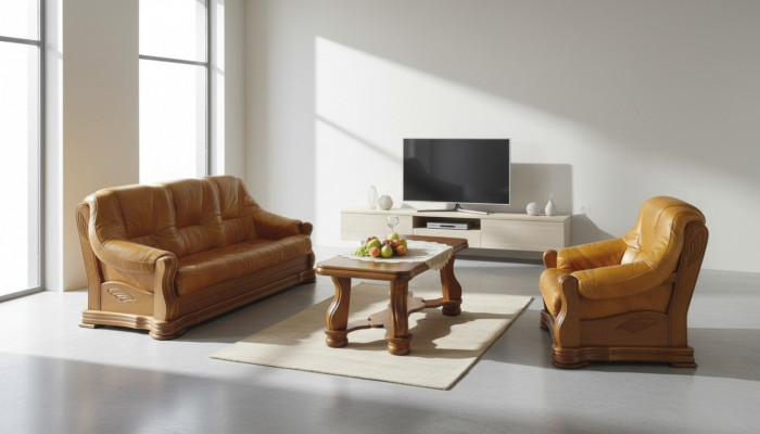 Classic Sofa Set Wood 3+2 Complete Set Seat Upholstery Sofa Set