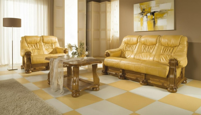 Sofa set wood leather 3+2+1 complete set classic couch set seat cushion