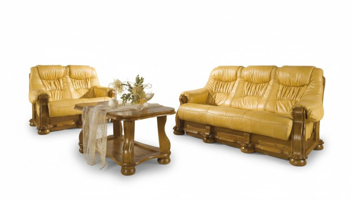 Sofa set wood leather 3+2+1 complete set classic couch set seat cushion