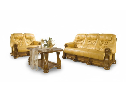 Sofa set wood leather 3+2+1 complete set classic couch set seat cushion