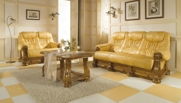 Country house leather sofas upholstery wooden frame 3+1+1 sofa set couch
