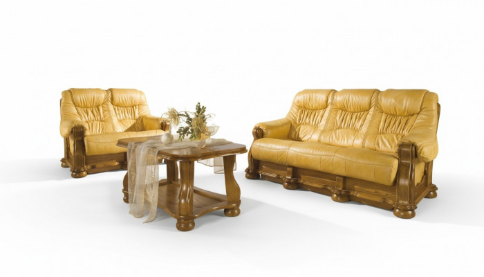 Country house leather sofas upholstery wooden frame 3+1+1 sofa set couch
