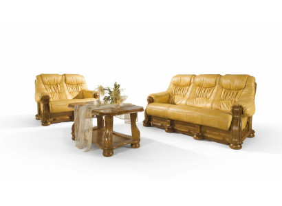 Country house leather sofas upholstery wooden frame 3+1+1 sofa set couch