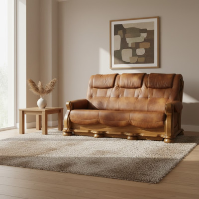 Classic leather couch sofa set complete set 3+2+2 wood frame upholstered couches