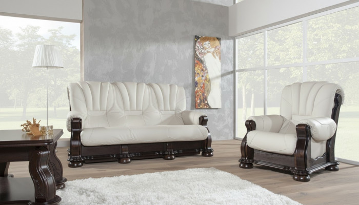Luxury class leather sofa set with real wood frame, set 3+2+1