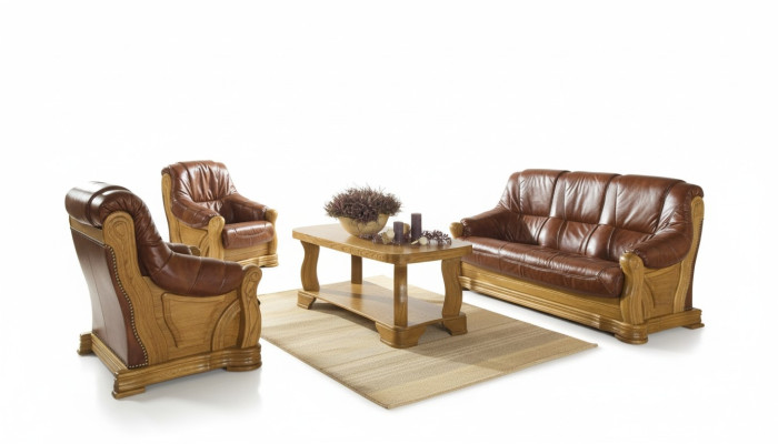 Antique Style Leather Sofa Couch Sofa Set 3+1+1 Seater Italian Leather Upholstery