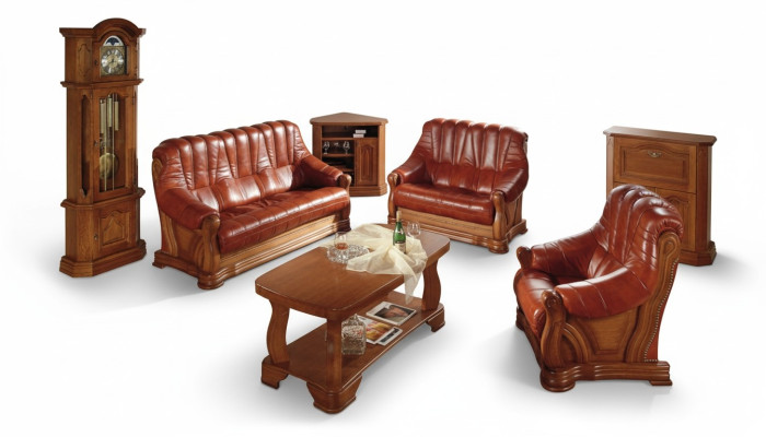 Antique Style Leather Sofa Couch Sofa Set 3+1+1 Seater Leather Italian Upholstery