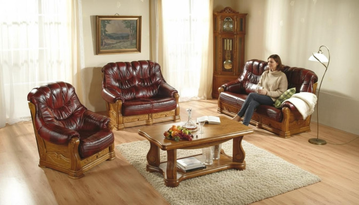 Classic sofa suite couch upholstery sofa 100% genuine leather wood 3+1