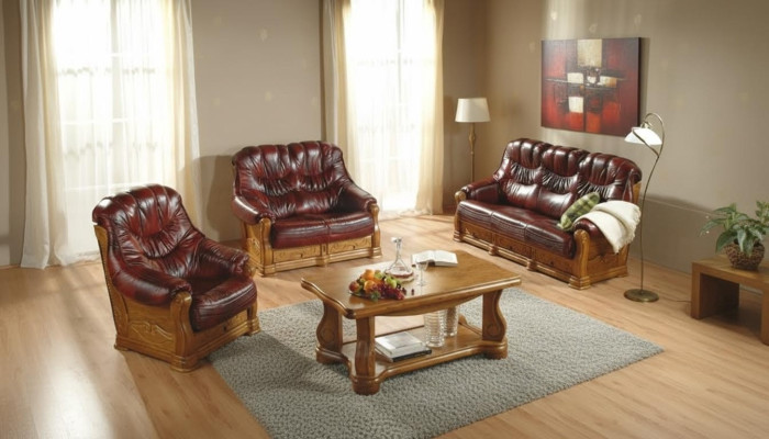 Classic sofa suite couch upholstery sofa 100% genuine leather wood 3+1