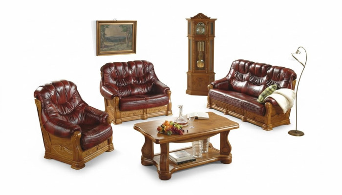 Classic sofa suite couch upholstery sofa 100% genuine leather wood 3+1