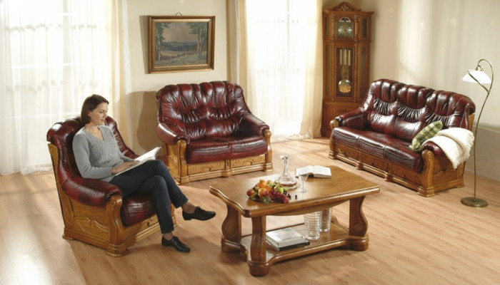 Classic three-seater couch couch upholstered sofa 3-seater leather decor couches