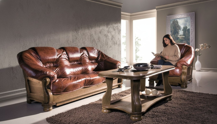 Classic sofa set couch upholstery seat furniture sofa leather wood 3+2+2 set