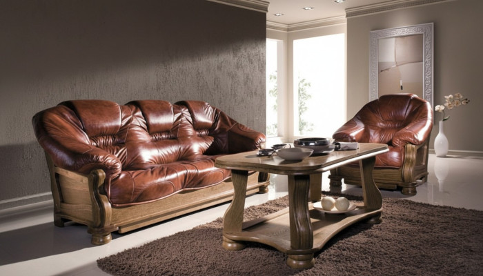 Classic sofa set couch upholstery seat furniture sofa leather wood 3+2+2 set
