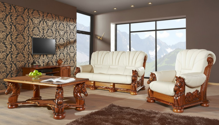 Classic sofa set couch upholstery seating suite sofa leather wood 3+2+1 set