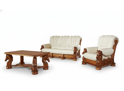 Classic Sofa Suite Couch Upholstery Seating Set Sofa Leather Wood 3+1+1 Set