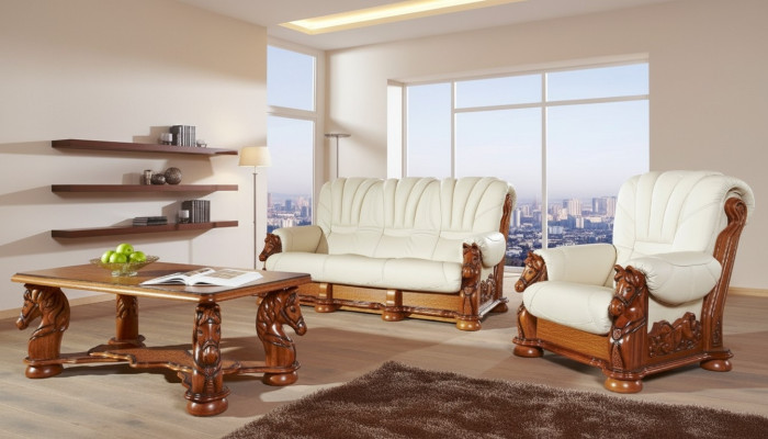 Classic sofa set couch upholstery set seating sofa leather wood 3+2+2 set