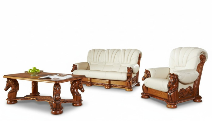 Classic sofa set couch upholstery set seating sofa leather wood 3+2+2 set