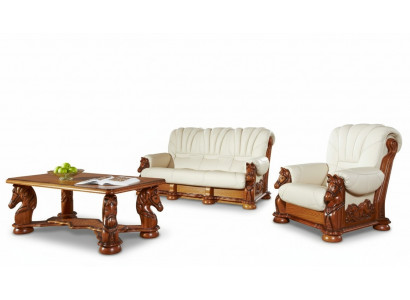 Classic sofa set couch upholstery set seating sofa leather wood 3+2+2 set
