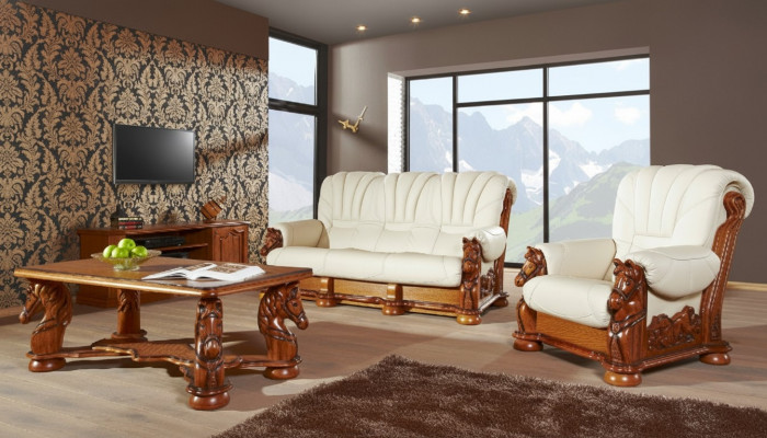 Living room sofa set couch upholstery seating sofa leather wood 3+2 set