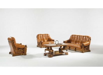 Antique Style Leather Sofa Couch Suite 3+1 Seater Italian Leather Upholstery