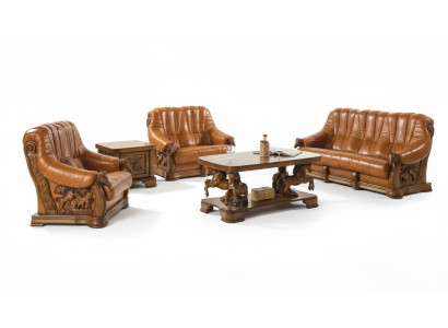 Classic sofa set couch upholstery seat sofa leather wood 3+2+2 set ensemble