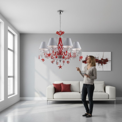 Chandelier Antique Style Red Light Ceiling Lamps Luster Lamp Crystal Design